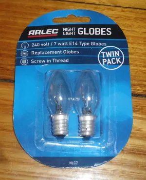 Arlec Night Light Miniature Pilot Globe 7Watt SES E14 (Pkt 2) - Part # NLG7