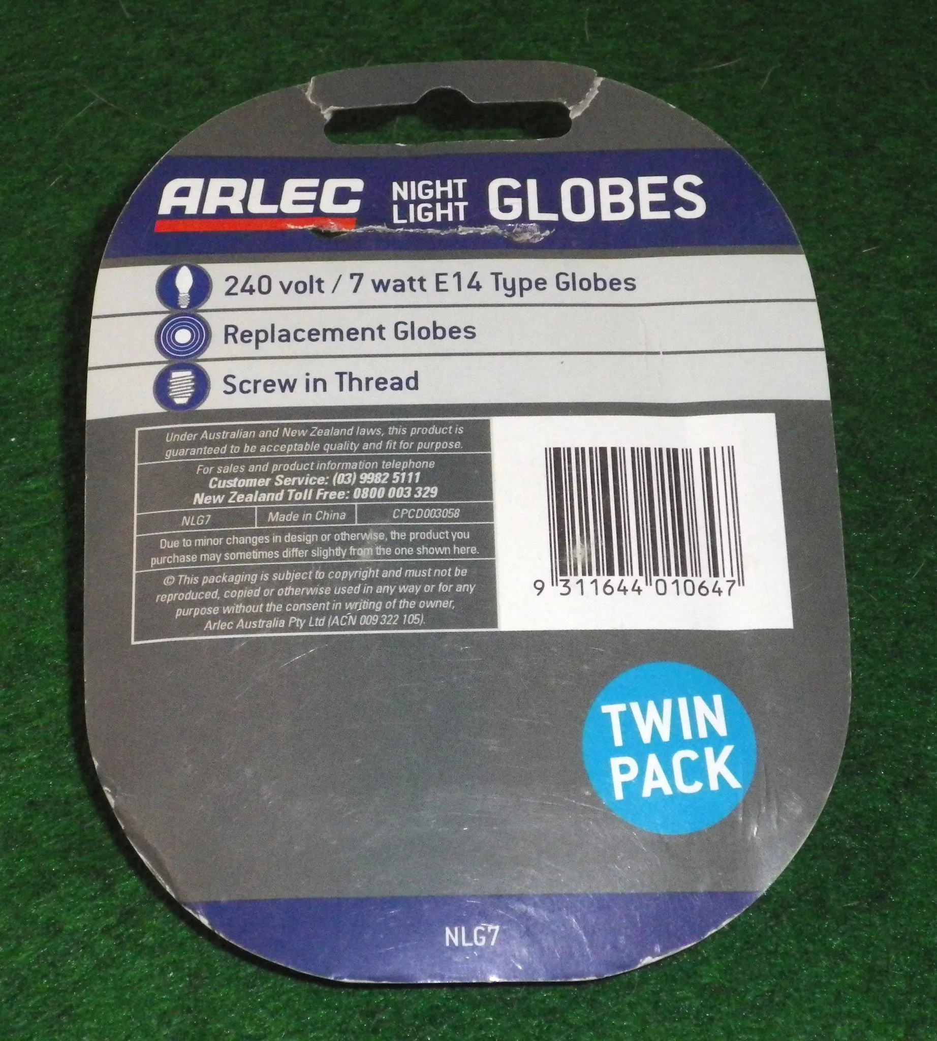 Arlec Night Light Miniature Pilot Globe 7Watt SES E14 (Pkt 2) - Part # NLG7