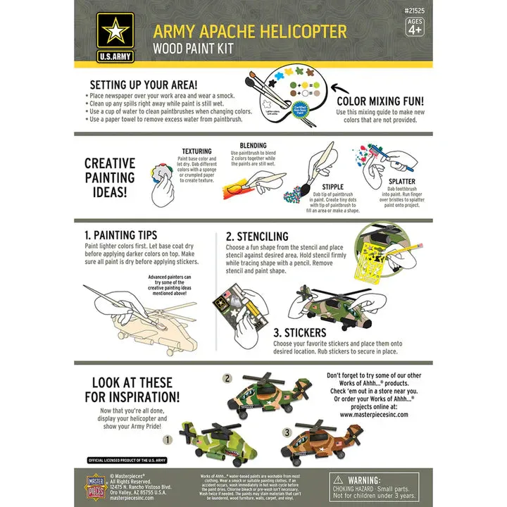 Army Apache Helicopter Wood Paint Kit