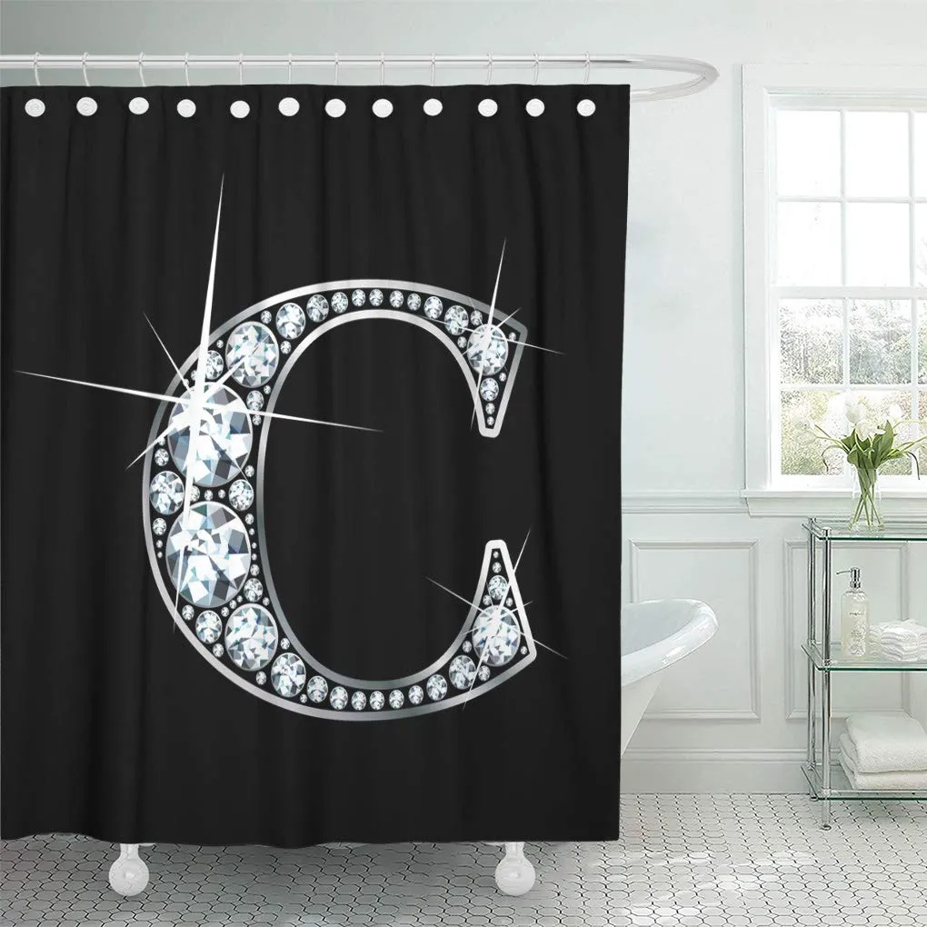 ATABIE Bling Stunning Beautiful C in Diamonds and Silver Letter Shower Curtain 60x72 inch