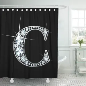 ATABIE Bling Stunning Beautiful C in Diamonds and Silver Letter Shower Curtain 60x72 inch