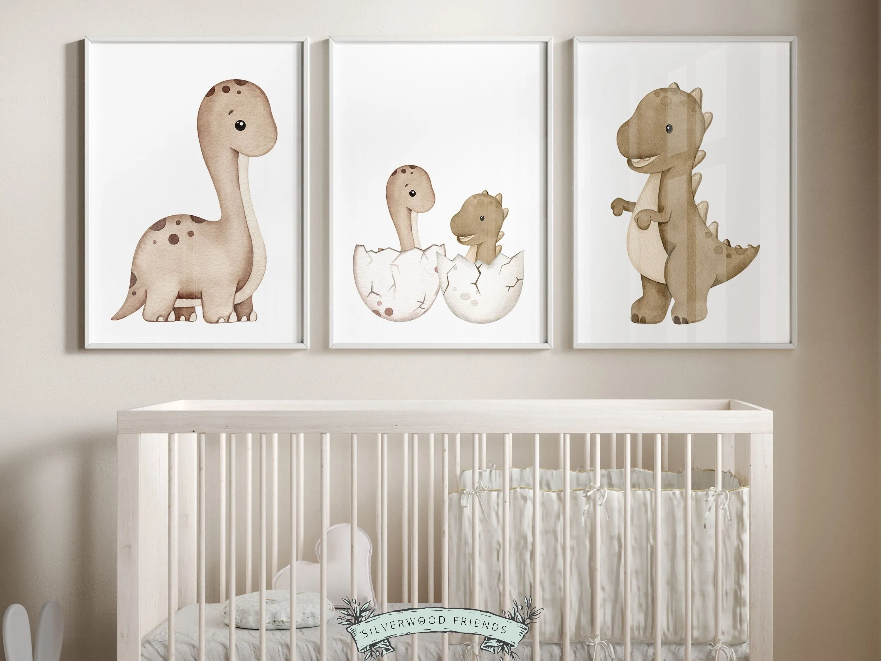 Baby Dinosaur Nursery Prints - Neutral