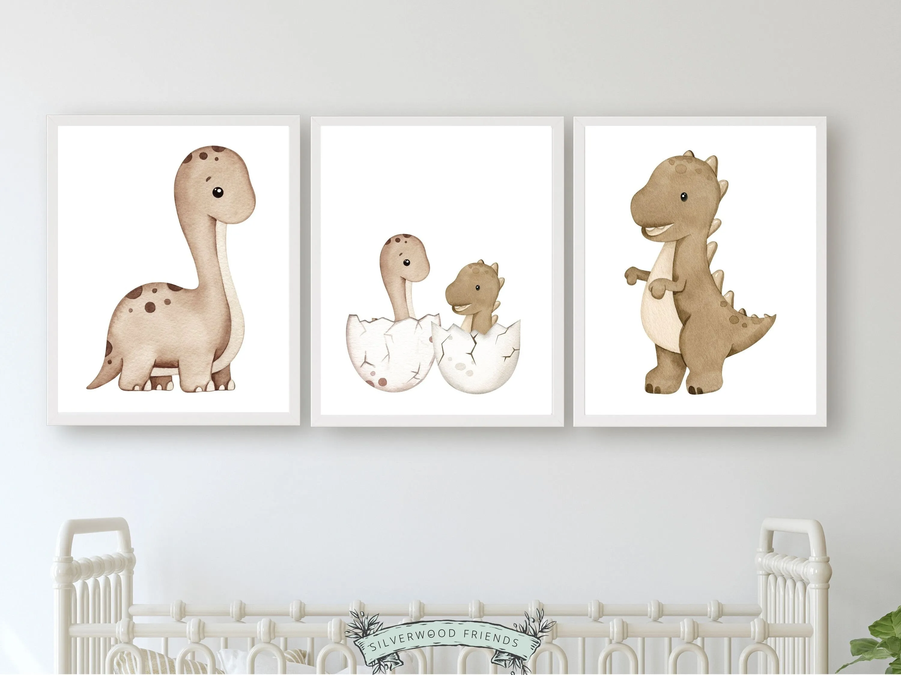 Baby Dinosaur Nursery Prints - Neutral