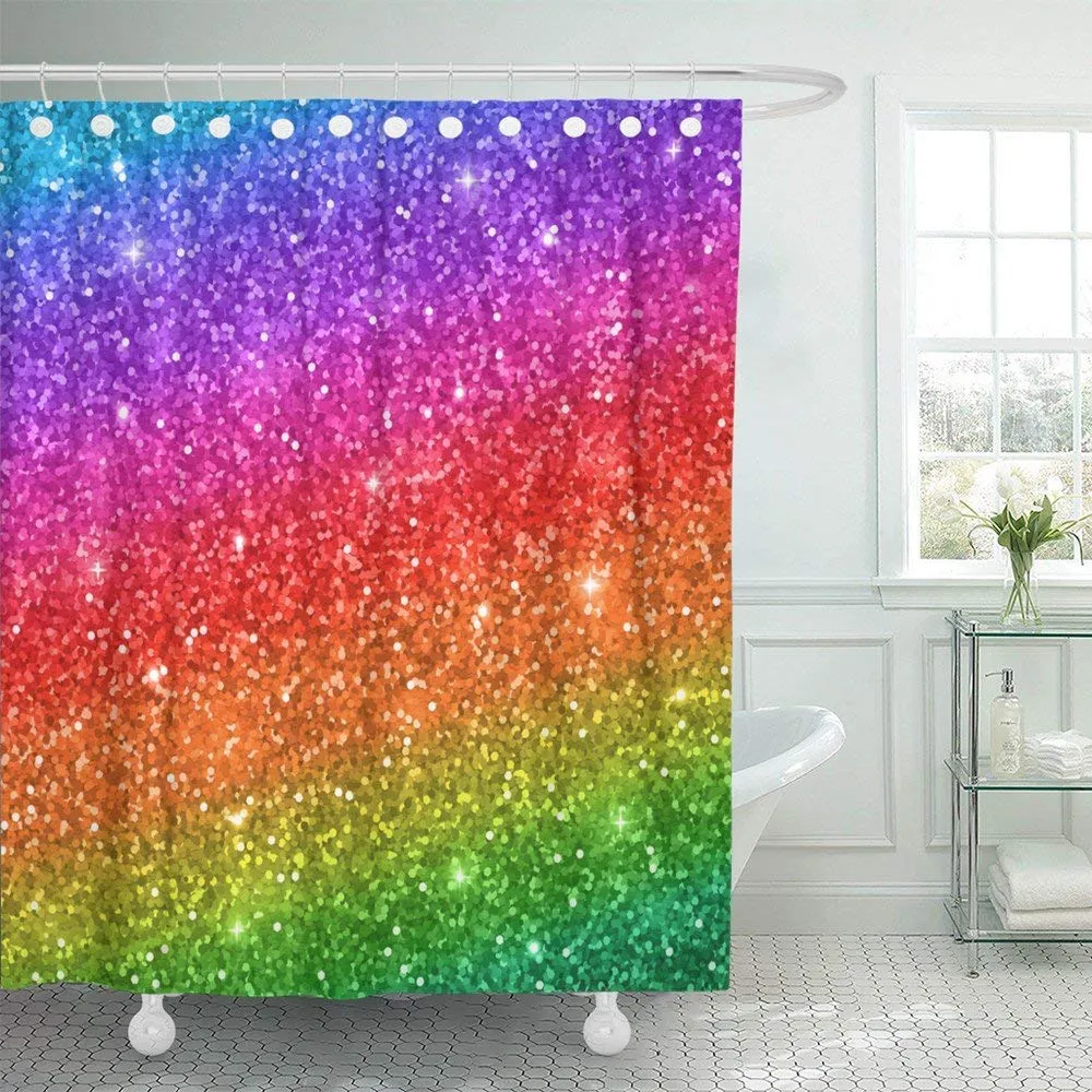 BPBOP Multicolor Multicolored Glitter Rainbow Gradient Raster Sequin Abstract Abstraction Bling Blink Shower Curtain 66x72 inch