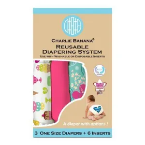 Charlie Banana 3 Diapers 6 Inserts Organic Crush One Size