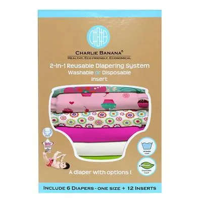 Charlie Banana 6 Diapers 12 Inserts Flower Power One Size Hybrid AIO