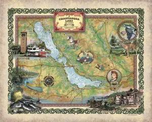 Chautauqua Lake New York Antique Map Art Blanket Throw Soft Polar/ Silky/ Sherpa Fleece Vintage Blanket For Bed Sofa Couch Gift & Travel