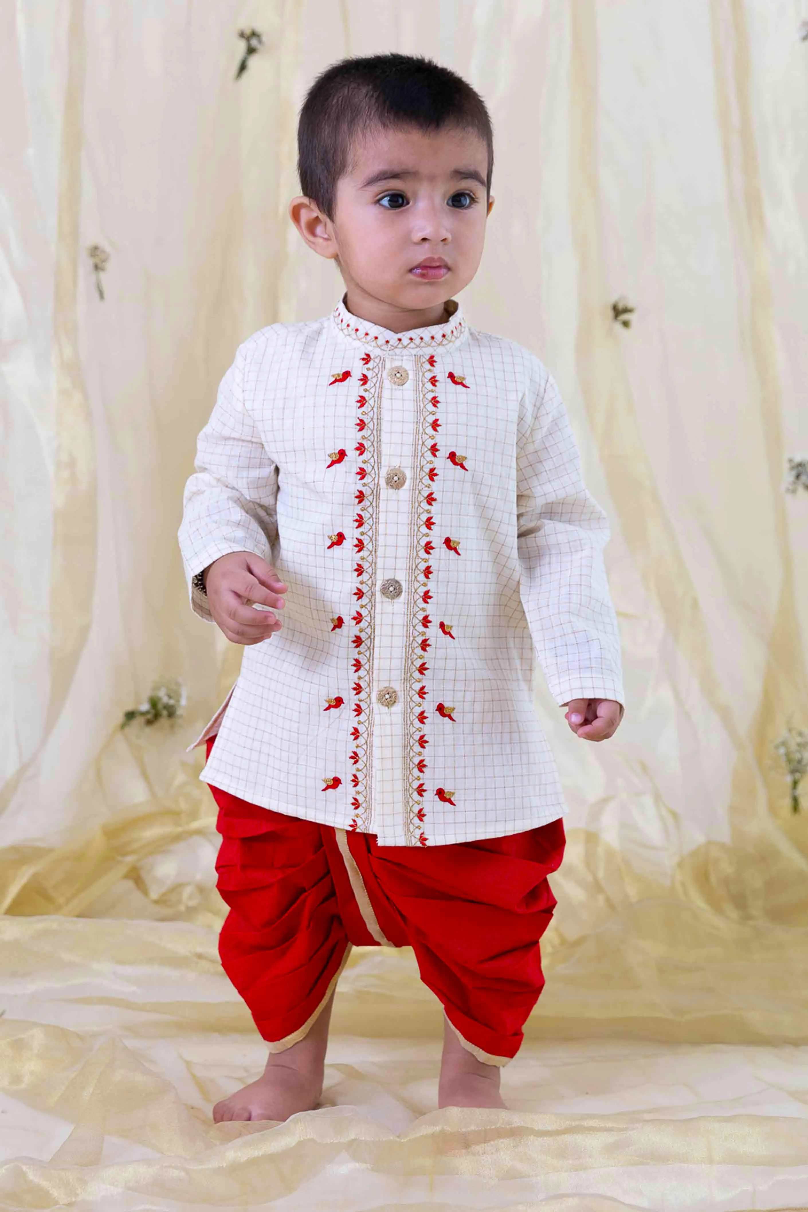 Chidiya Udd Zari Dhoti Set - Cream