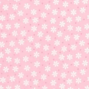Cozy Cotton FLANNEL, White Daisy Petals and Red Dots on Pink