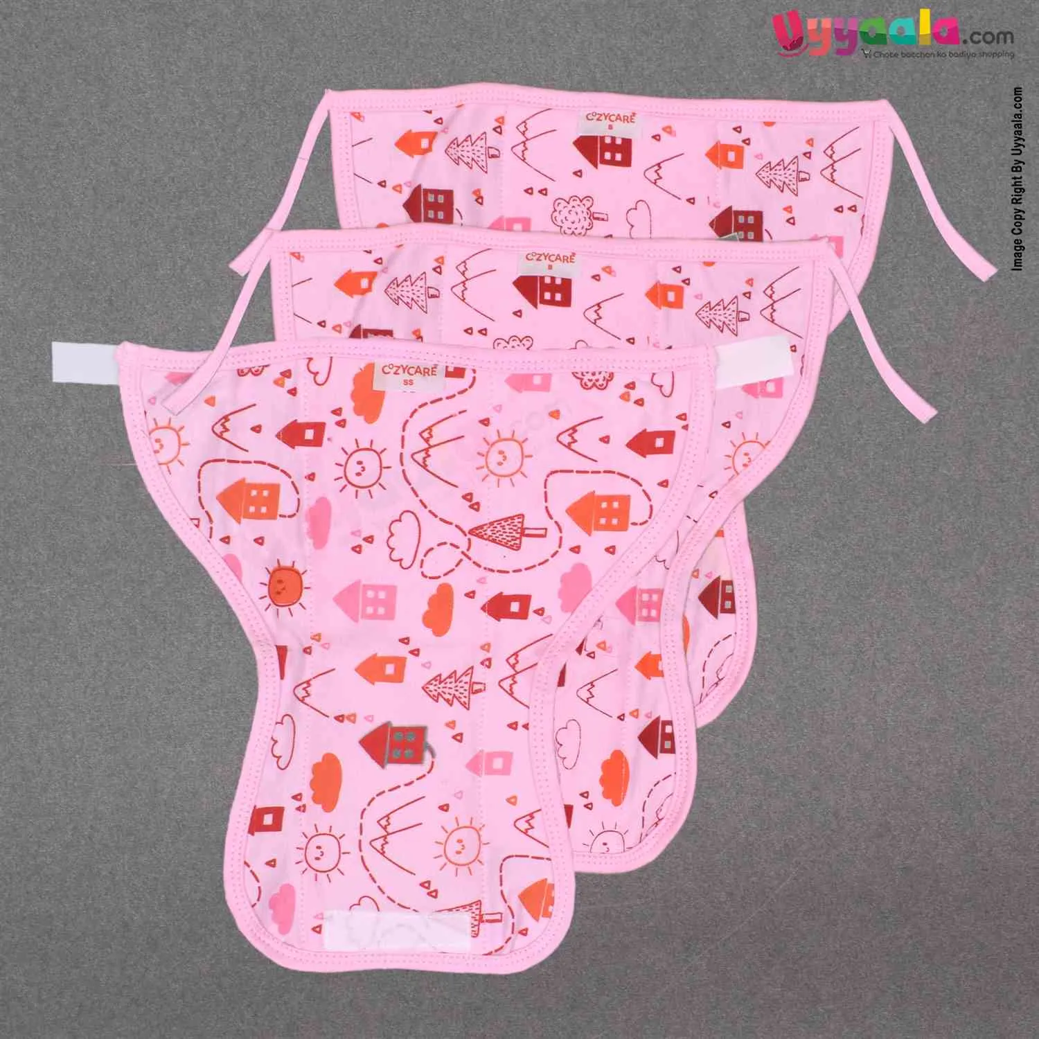 COZYCARE Washable Diaper With Attached Pad, Tying Model With Hosiery Fabric - small for 0-3m pack of 3