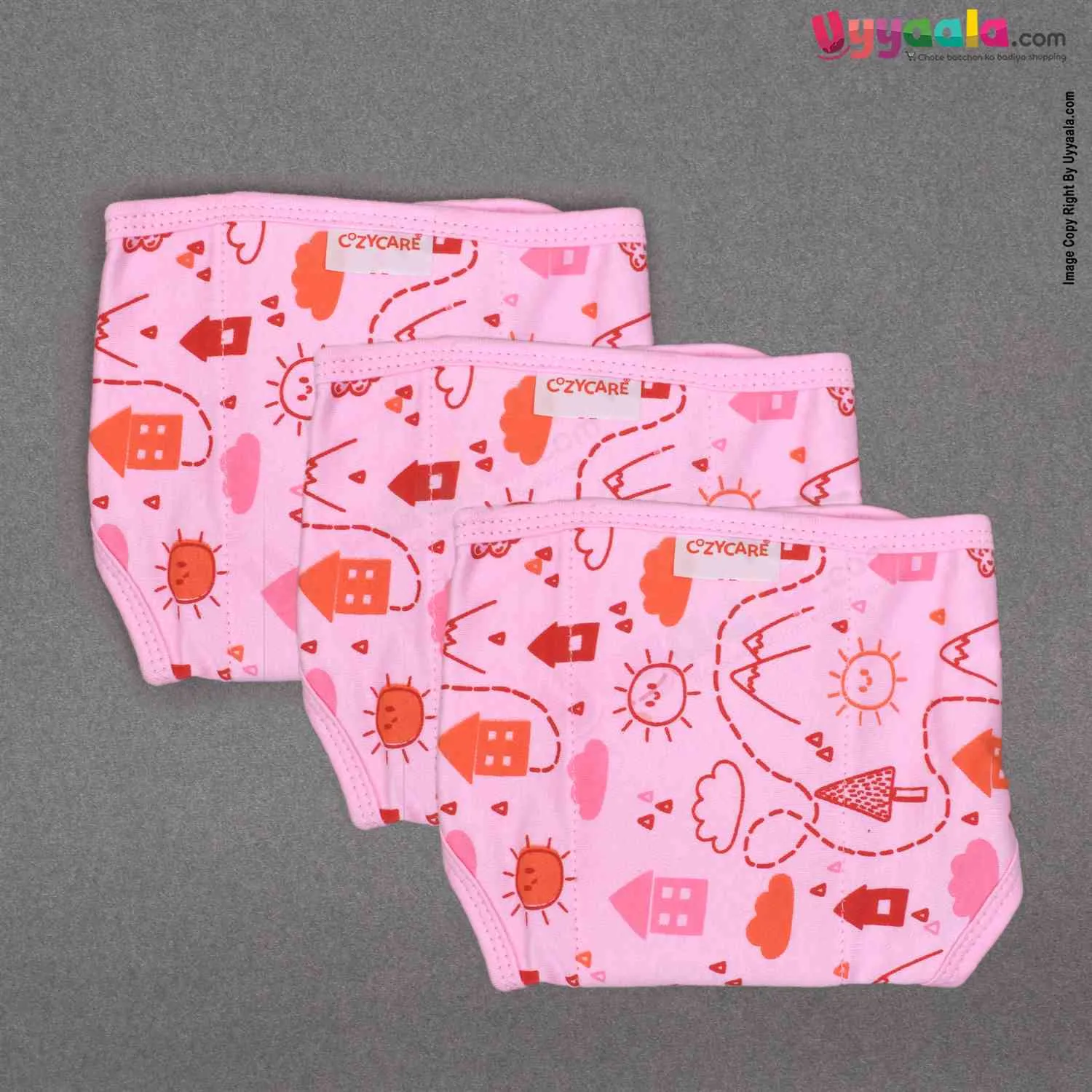 COZYCARE Washable Diaper With Attached Pad, Tying Model With Hosiery Fabric - small for 0-3m pack of 3