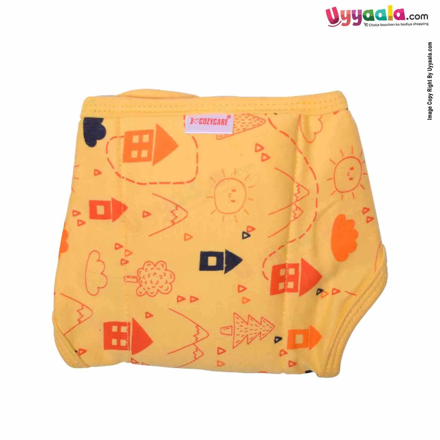 COZYCARE Washable Diapers Hosiery Tying Model House Print Green, Pink & Yellow 3P Set (XS)