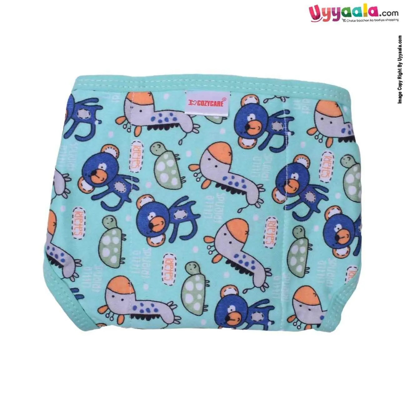COZYCARE Washable Diapers Hosiery Velcro Penguin Print Blue, Pink & Animal Print Green 3P Set (SS)
