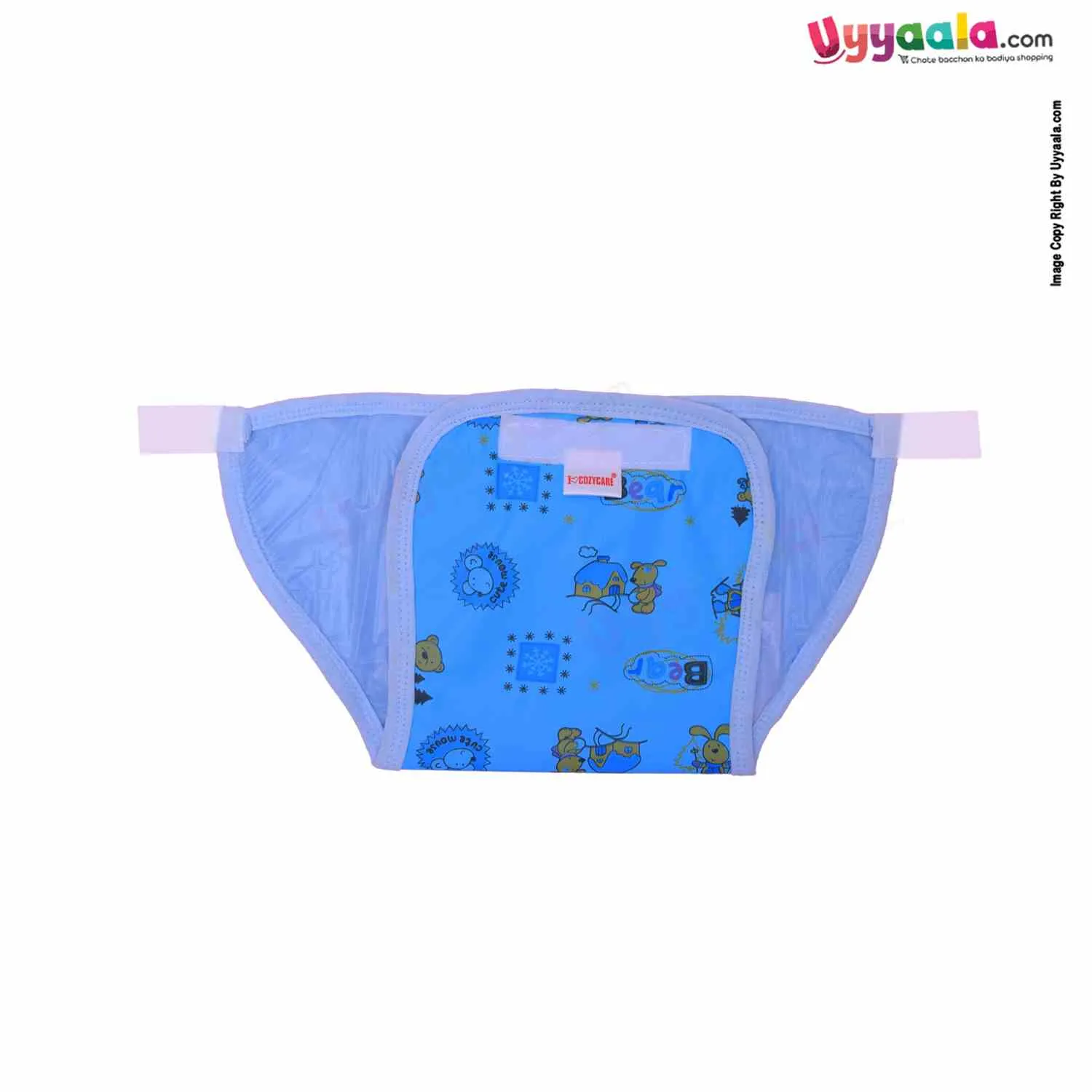 COZYCARE Washable Diapers Plastic, Velcro Bear Print Pink, Blue & Yellow without Pads- 3P Set (XL)