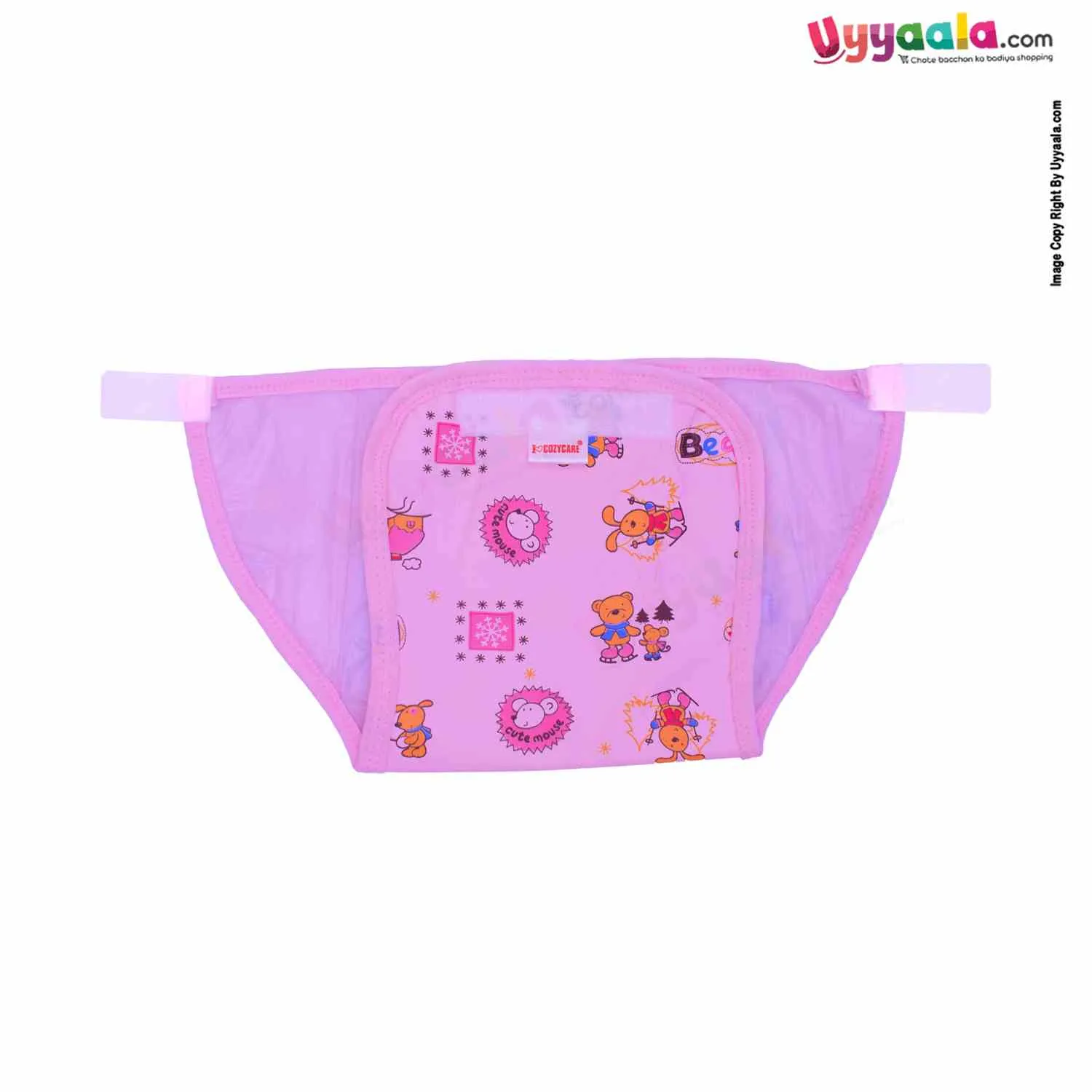 COZYCARE Washable Diapers Plastic, Velcro Bear Print Pink, Blue & Yellow without Pads- 3P Set (XL)