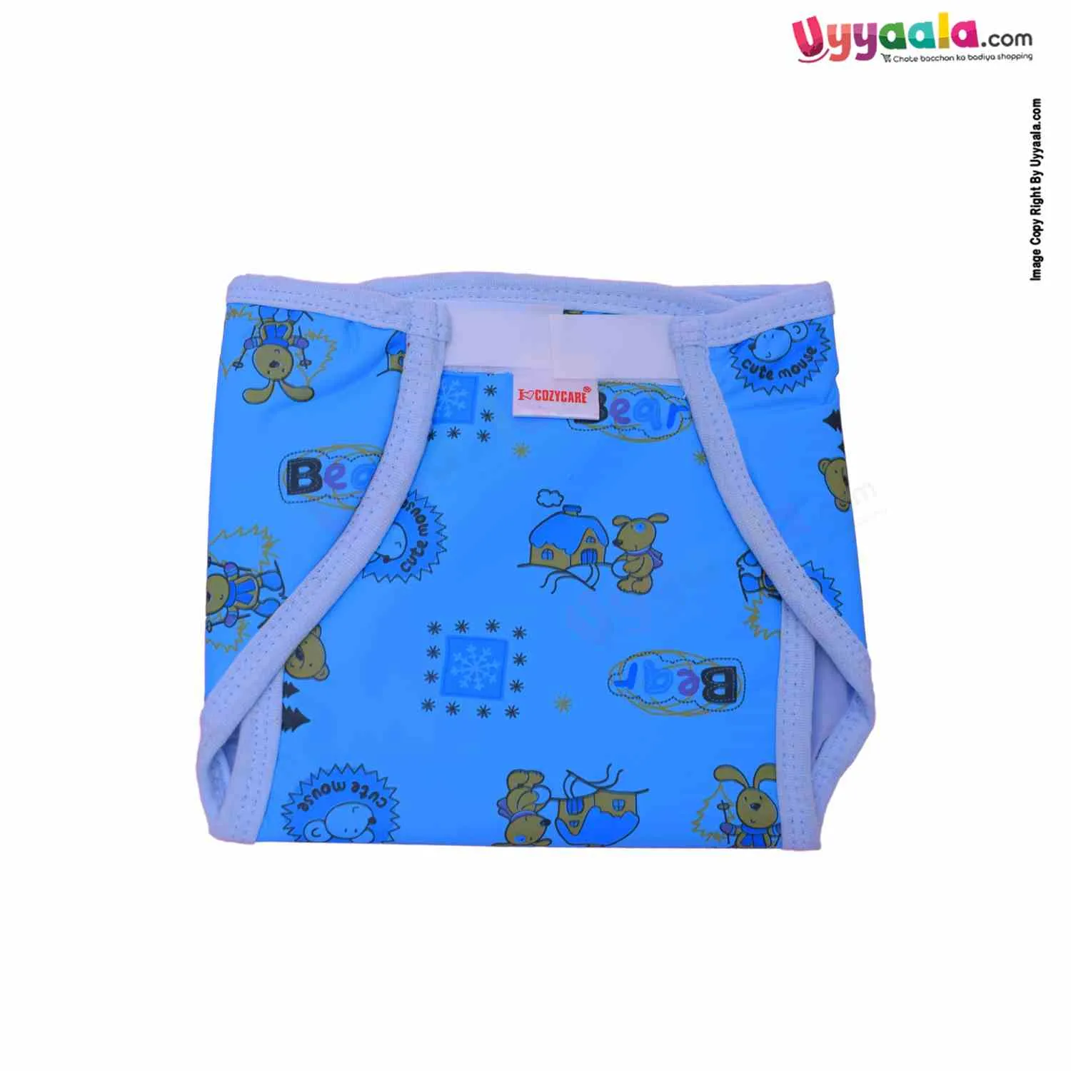 COZYCARE Washable Diapers Plastic, Velcro Bear Print Pink, Blue & Yellow without Pads- 3P Set (XL)