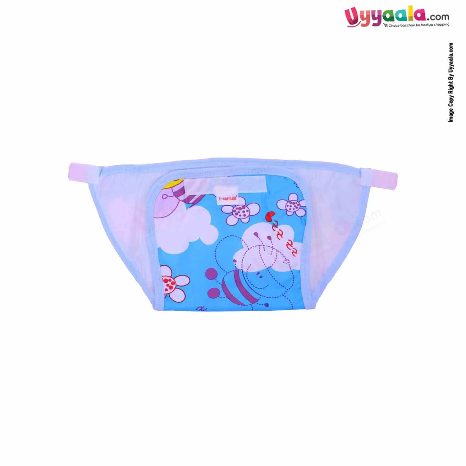 COZYCARE Washable Diapers Plastic Velcro, Honey Bee Print Blue, Pink& Yellow With Out Pads- 3P Set (XL)