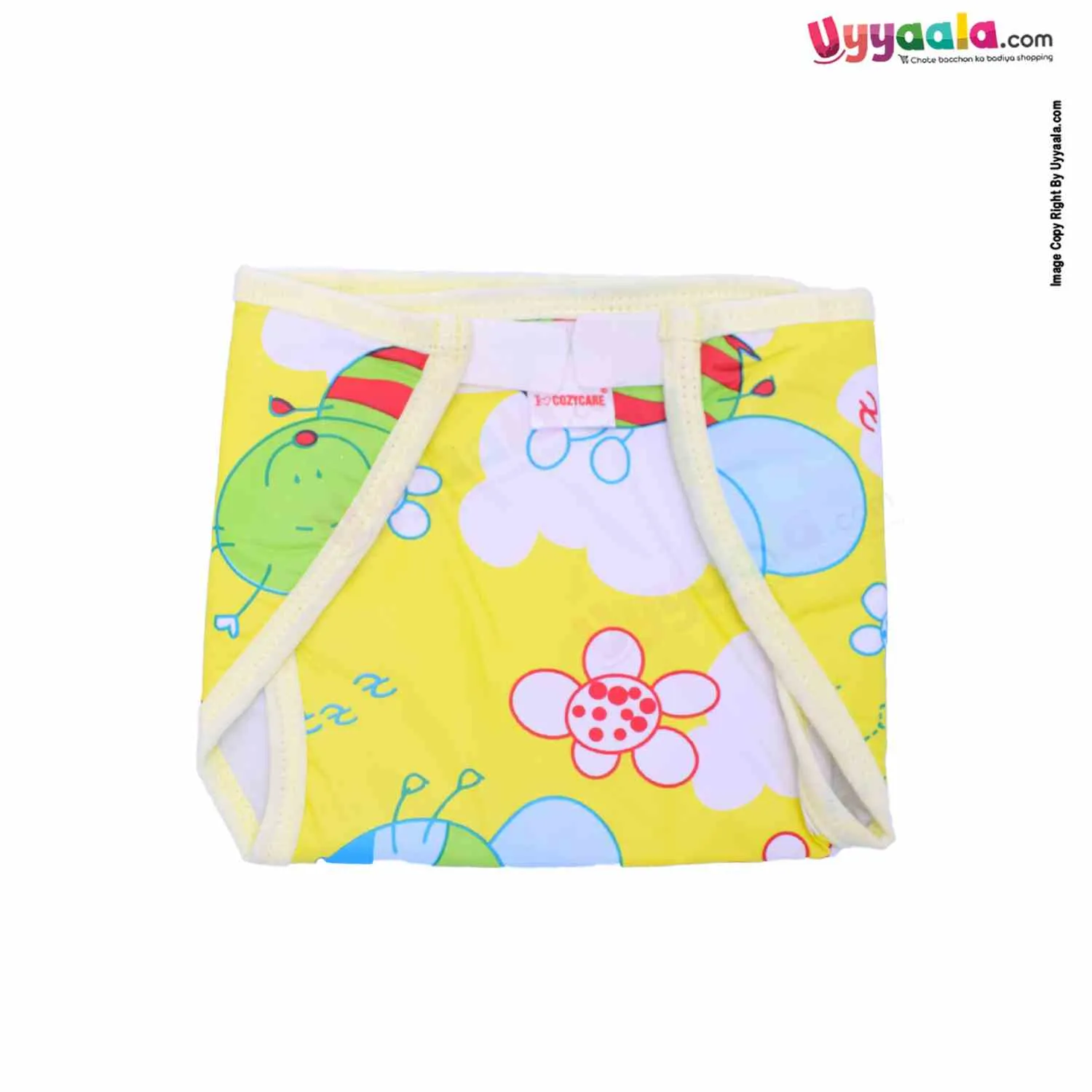 COZYCARE Washable Diapers Plastic Velcro, Honey Bee Print Blue, Pink& Yellow With Out Pads- 3P Set (XL)