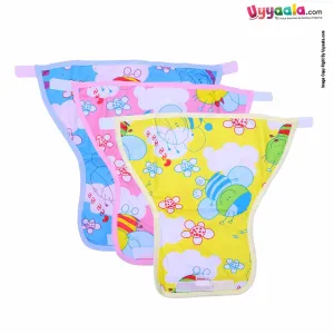 COZYCARE Washable Diapers Plastic Velcro, Honey Bee Print Blue, Pink& Yellow With Out Pads- 3P Set (XL)