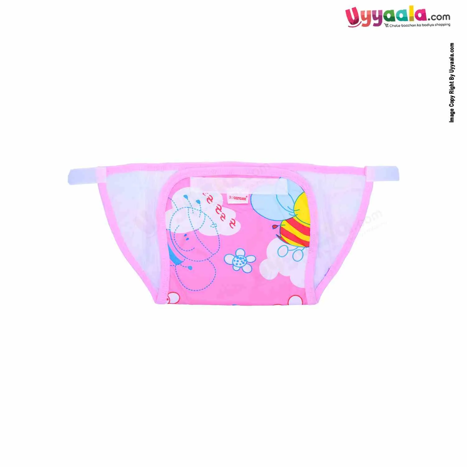 COZYCARE Washable Diapers Plastic Velcro, Honey Bee Print Blue, Pink& Yellow With Out Pads- 3P Set (XL)