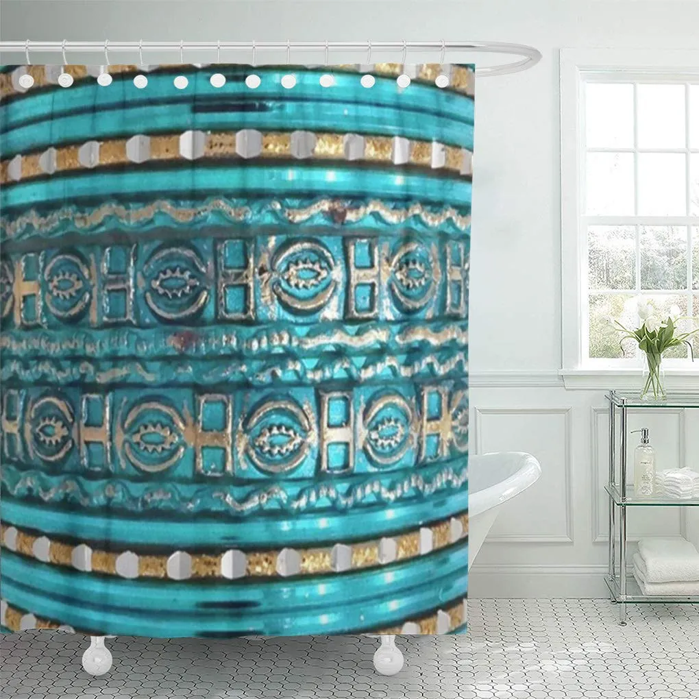 CYNLON Girly Bling Beads Turquoise Teal Silver Chic Rhinestones Gemstones Bathroom Decor Bath Shower Curtain 60x72 inch