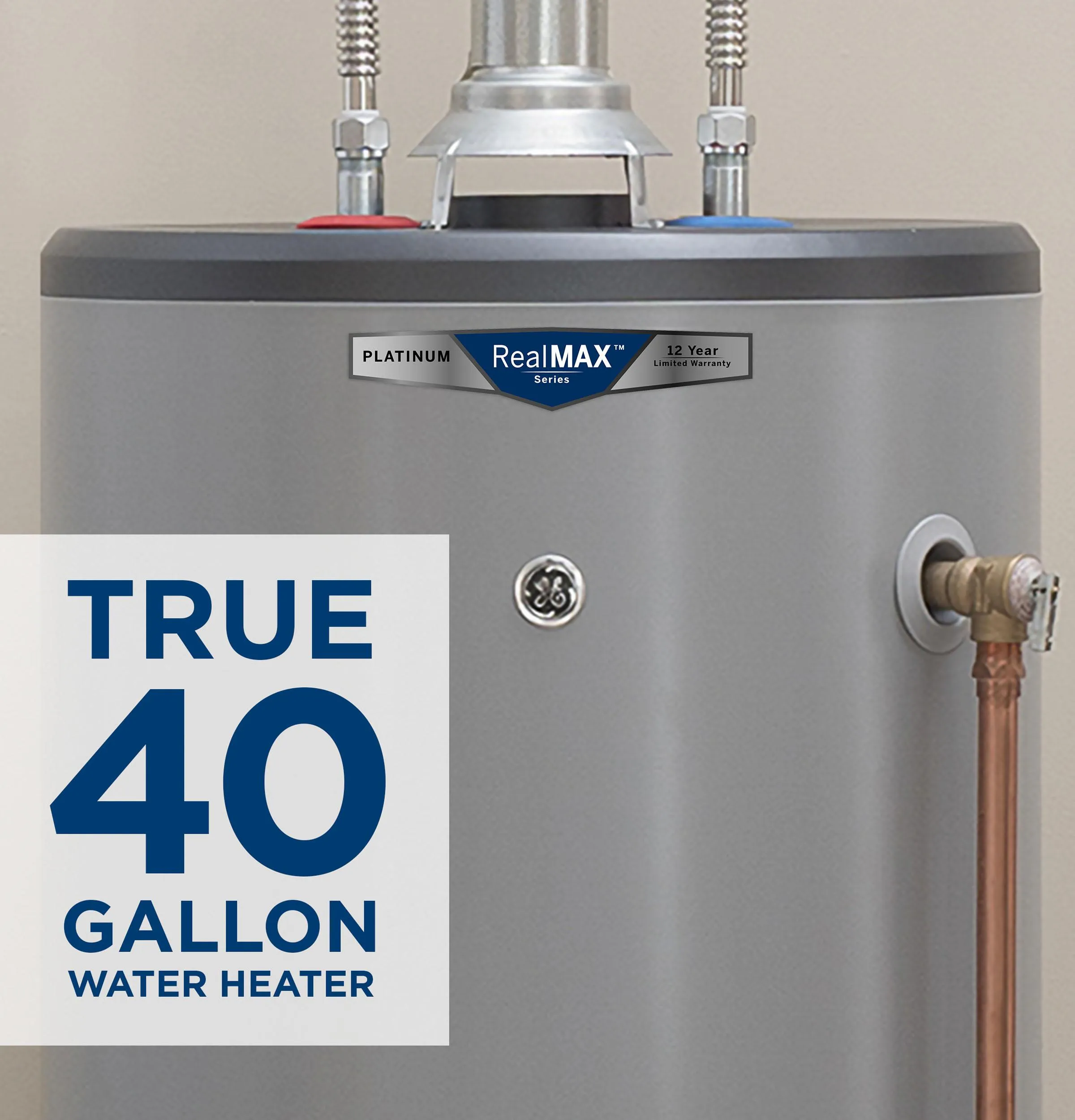 GG40S12BXR GE RealMAX Platinum 40-Gallon Short Natural Gas Atmospheric Water Heater