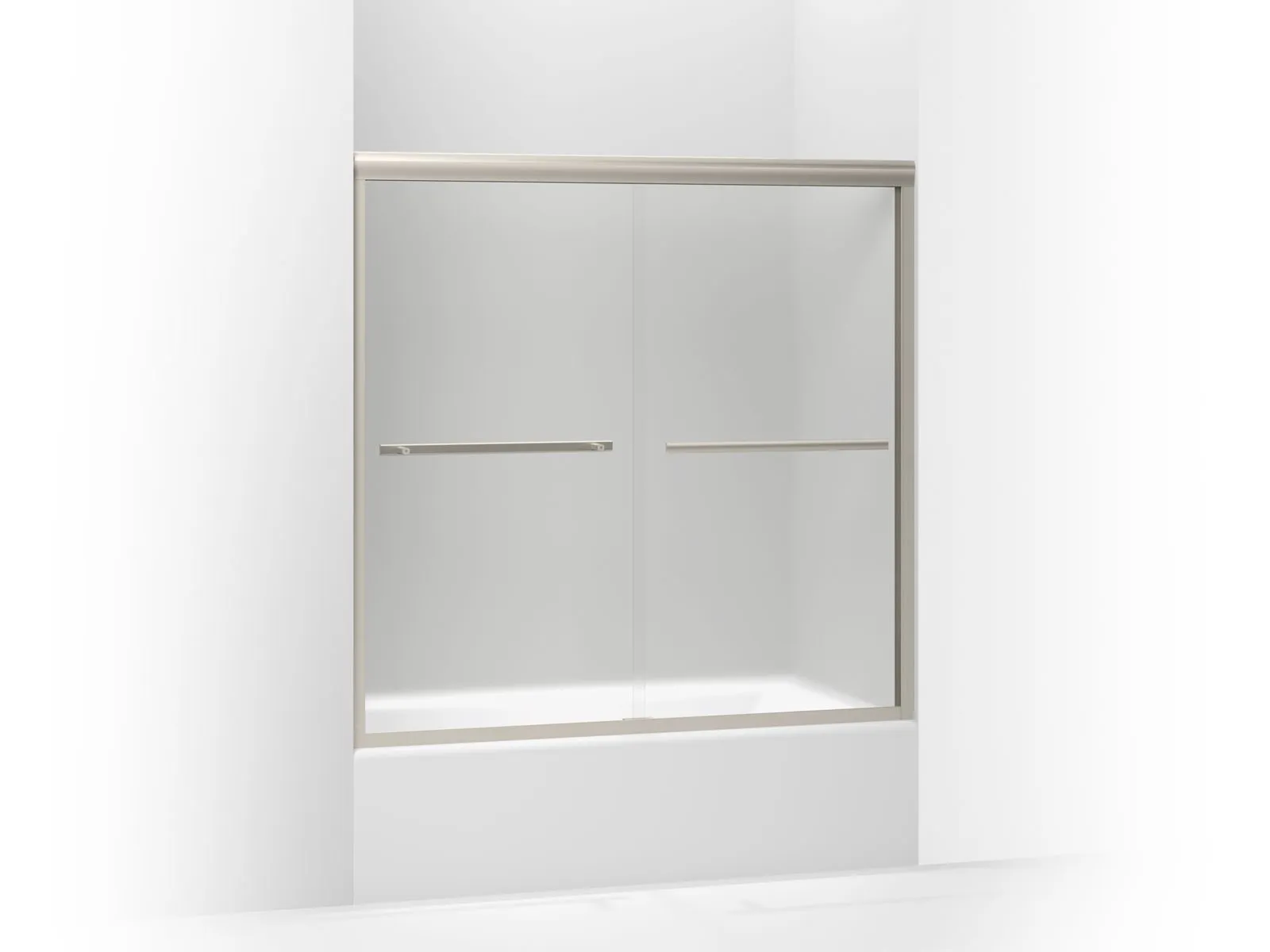 Gradient Frosted Tempered Glass Sliding Bath Door with Matte Nickel Frame