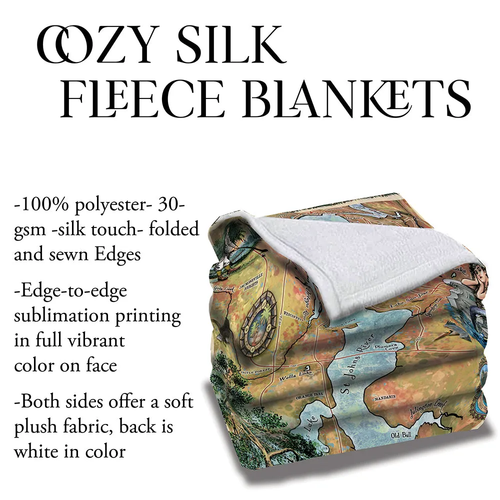 Jacksonville and The St. John's River Florida Map Blanket Double Stitched Edges Luxury Fluffy Super Soft 430 GSM Polyester Throw Blanket