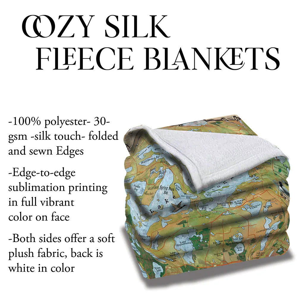 Lake Minnetonka Minnesota Map Sherpa Fleece Blanket Double Stitched Edges Cozy Luxury Fluffy Super Soft 430 GSM Polyester Throw Blanket