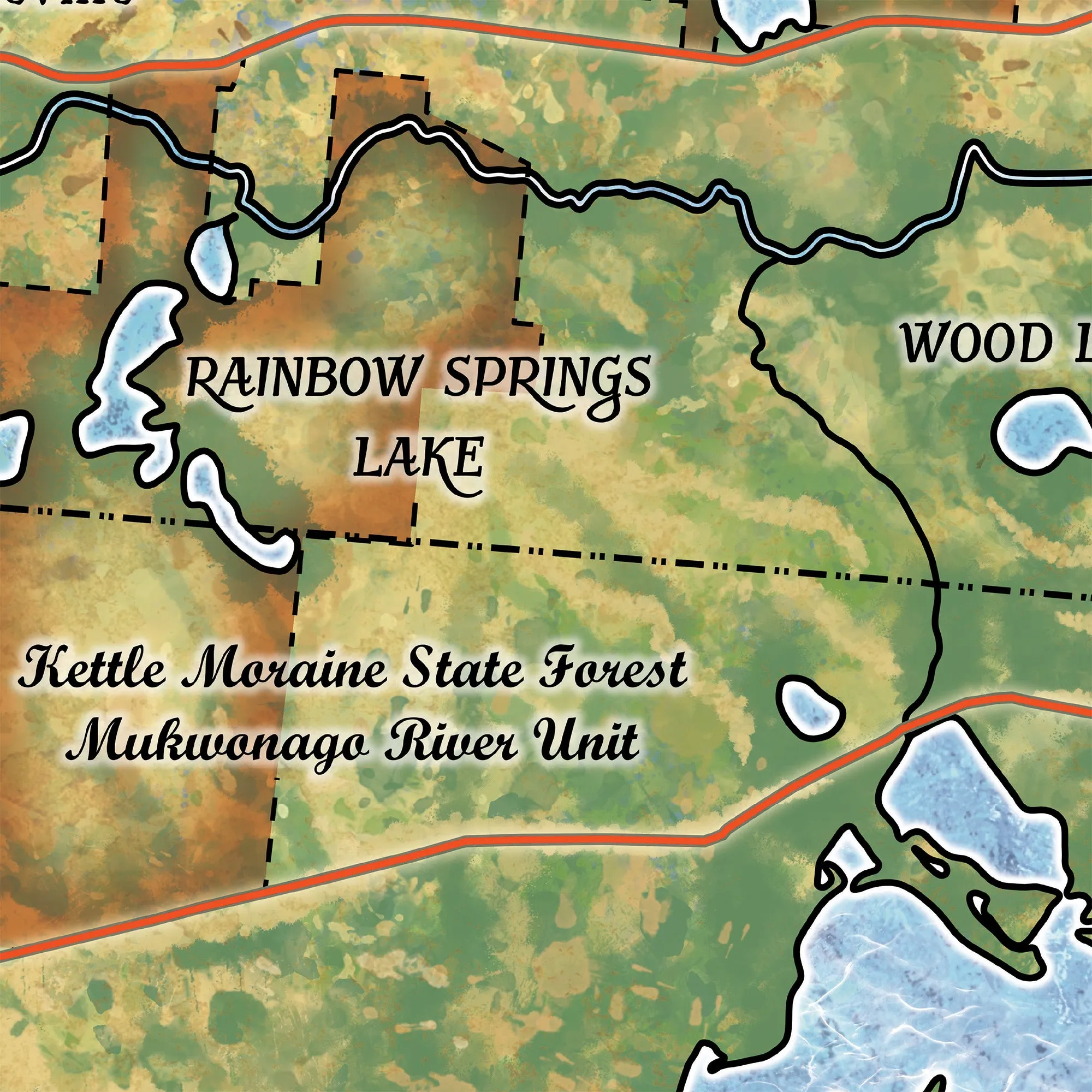 Lakes of The Kettle Moraine Wisconsin Map Blanket Double Stitched Edges Cozy Luxury Fluffy Super Soft 430 GSM Polyester Throw Blanket