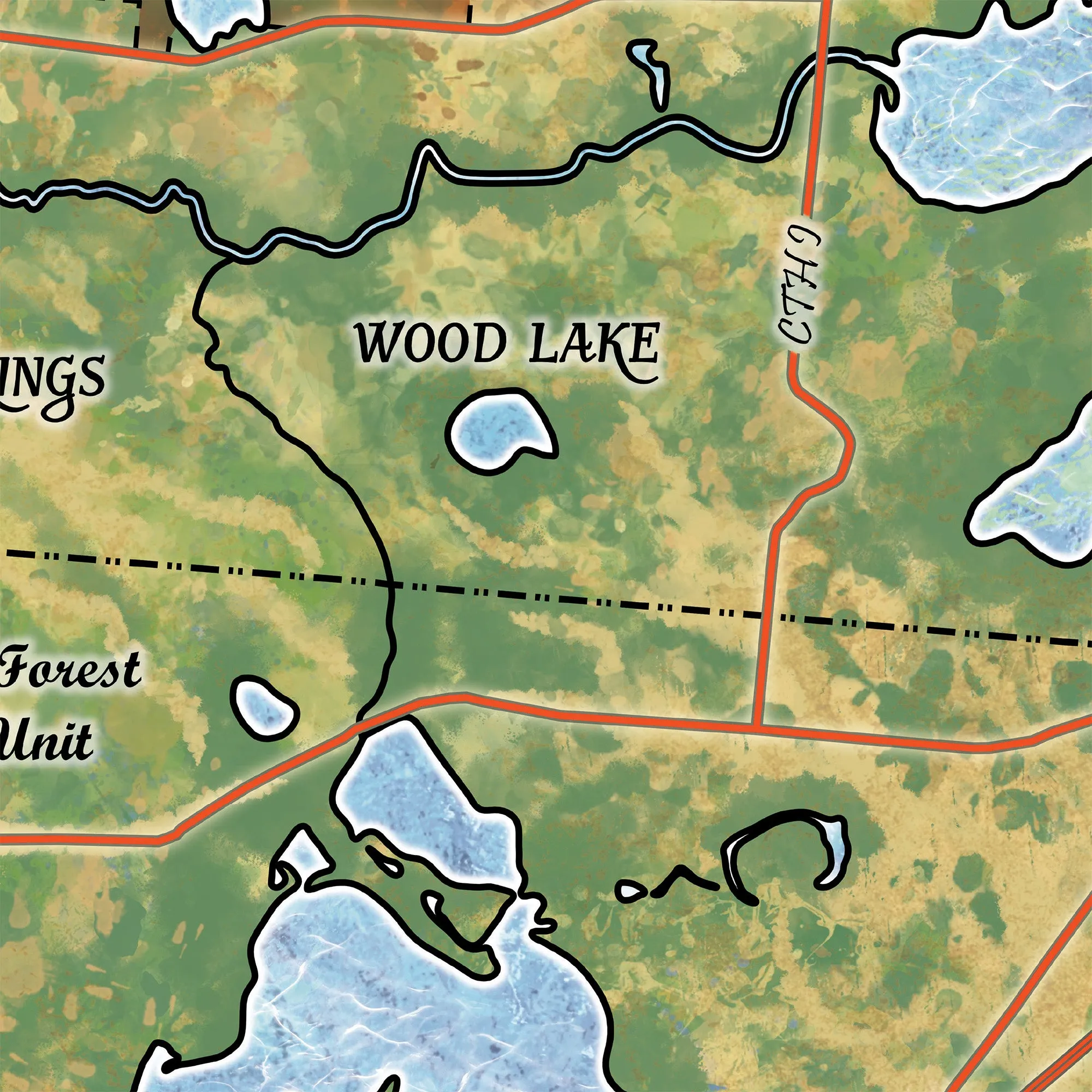 Lakes of The Kettle Moraine Wisconsin Map Blanket Double Stitched Edges Cozy Luxury Fluffy Super Soft 430 GSM Polyester Throw Blanket
