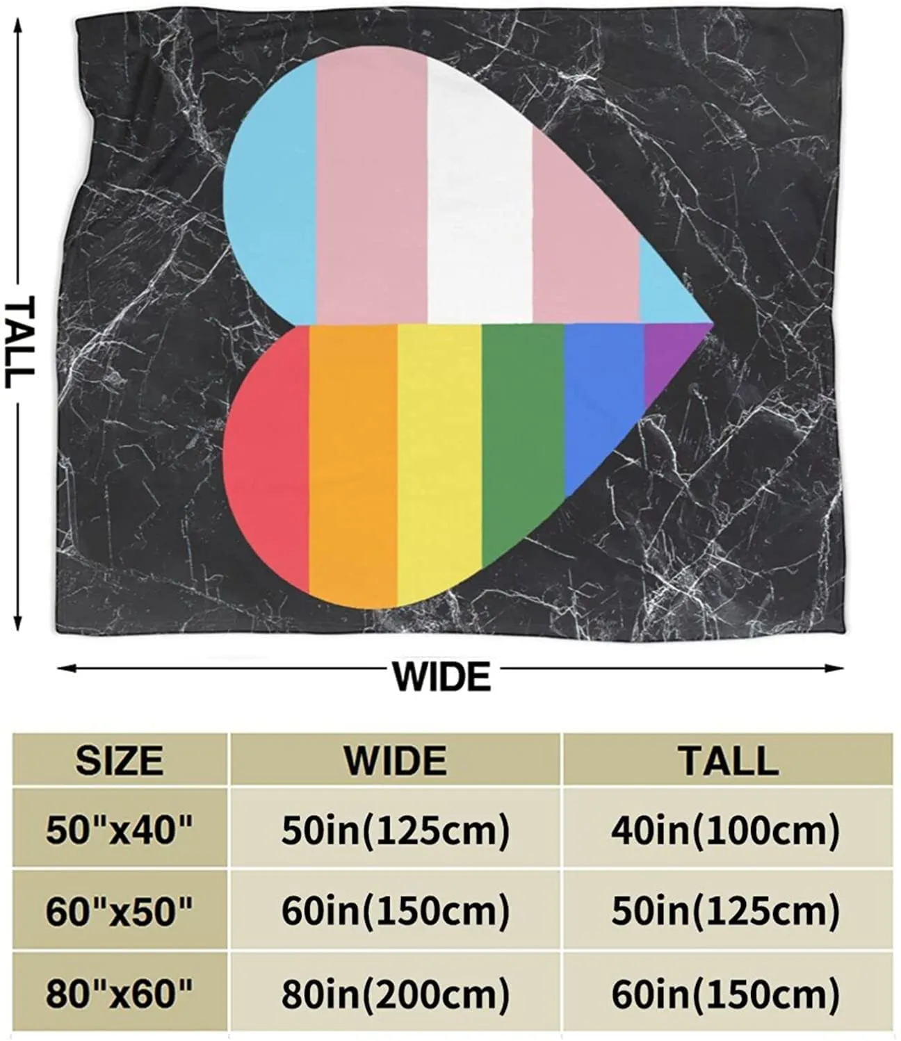 Lgbt Rainbow And Transgender Pride Heart Blankets, Blanket Gift For Ally Pride, Gay Blanket, Trans Gift