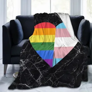 Lgbt Rainbow And Transgender Pride Heart Blankets, Blanket Gift For Ally Pride, Gay Blanket, Trans Gift
