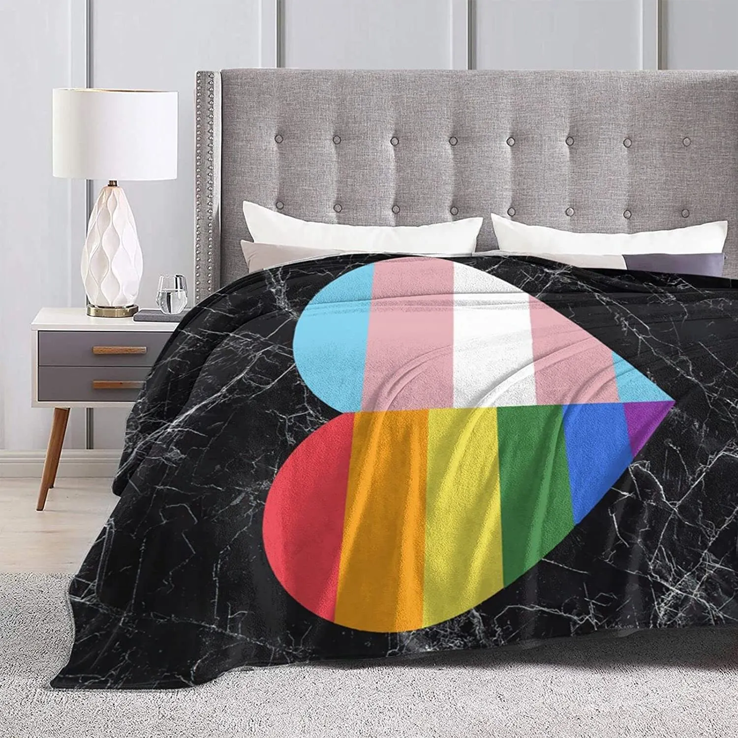 Lgbt Rainbow And Transgender Pride Heart Blankets, Blanket Gift For Ally Pride, Gay Blanket, Trans Gift