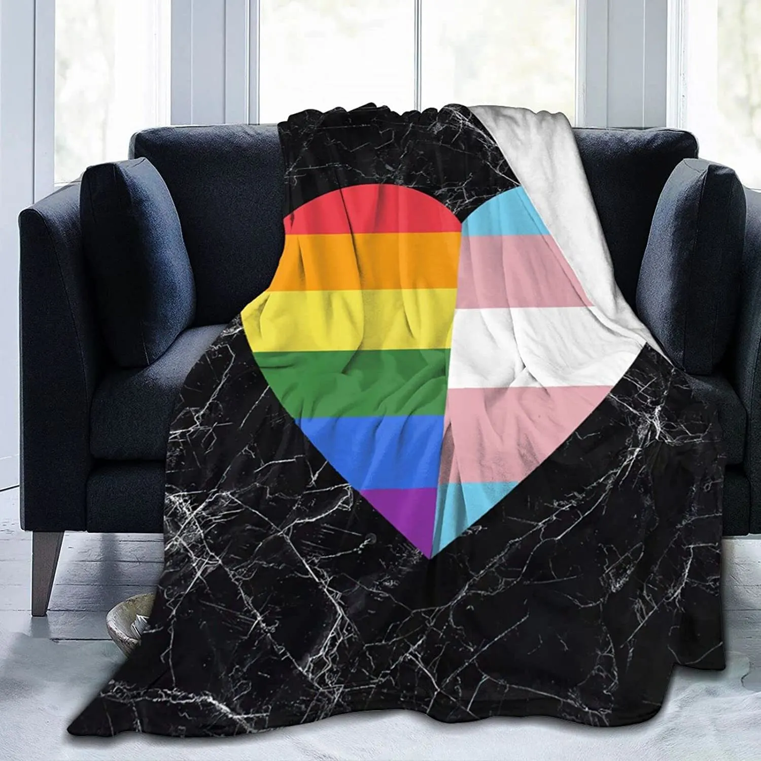 Lgbt Rainbow And Transgender Pride Heart Blankets, Blanket Gift For Ally Pride, Gay Blanket, Trans Gift