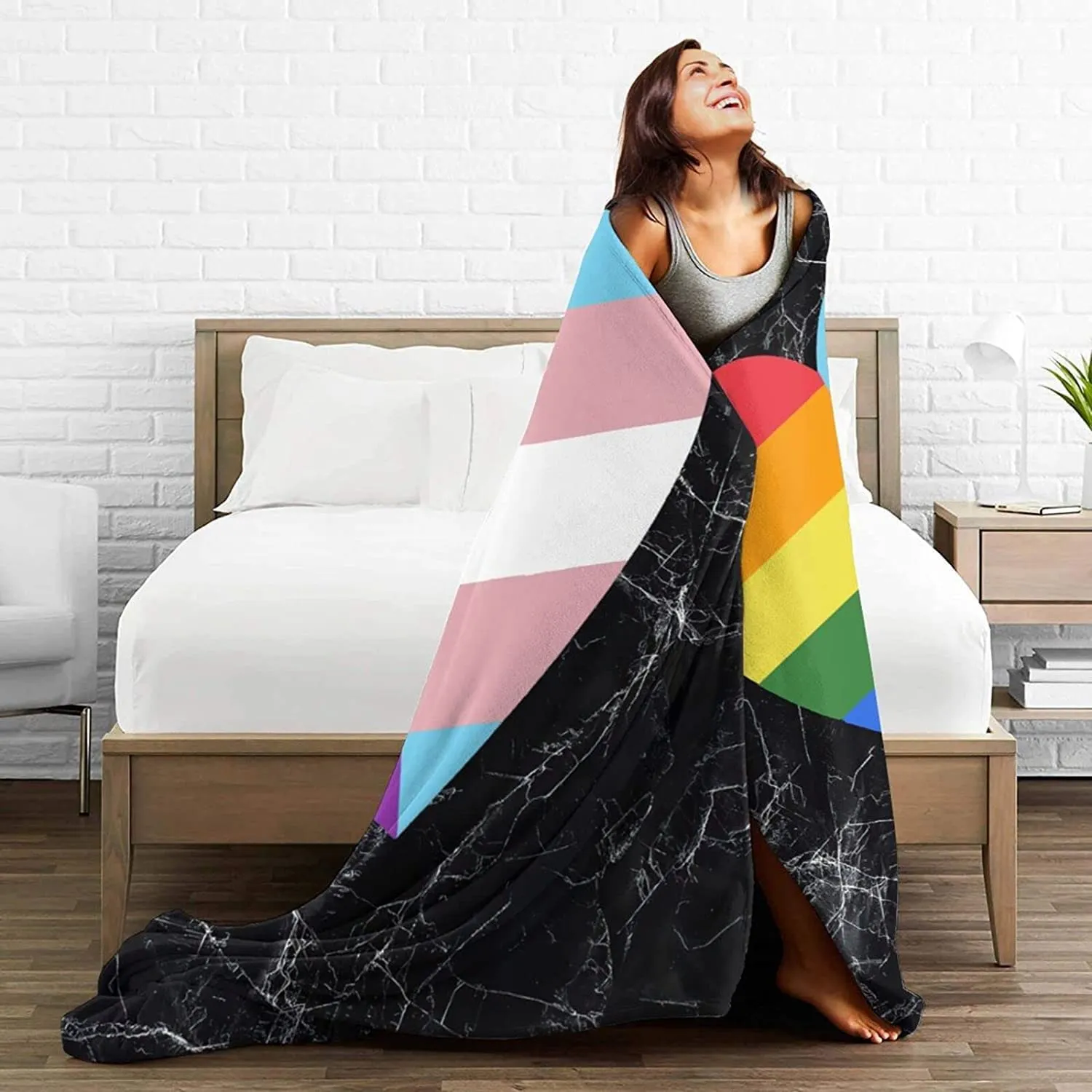 Lgbt Rainbow And Transgender Pride Heart Blankets, Blanket Gift For Ally Pride, Gay Blanket, Trans Gift