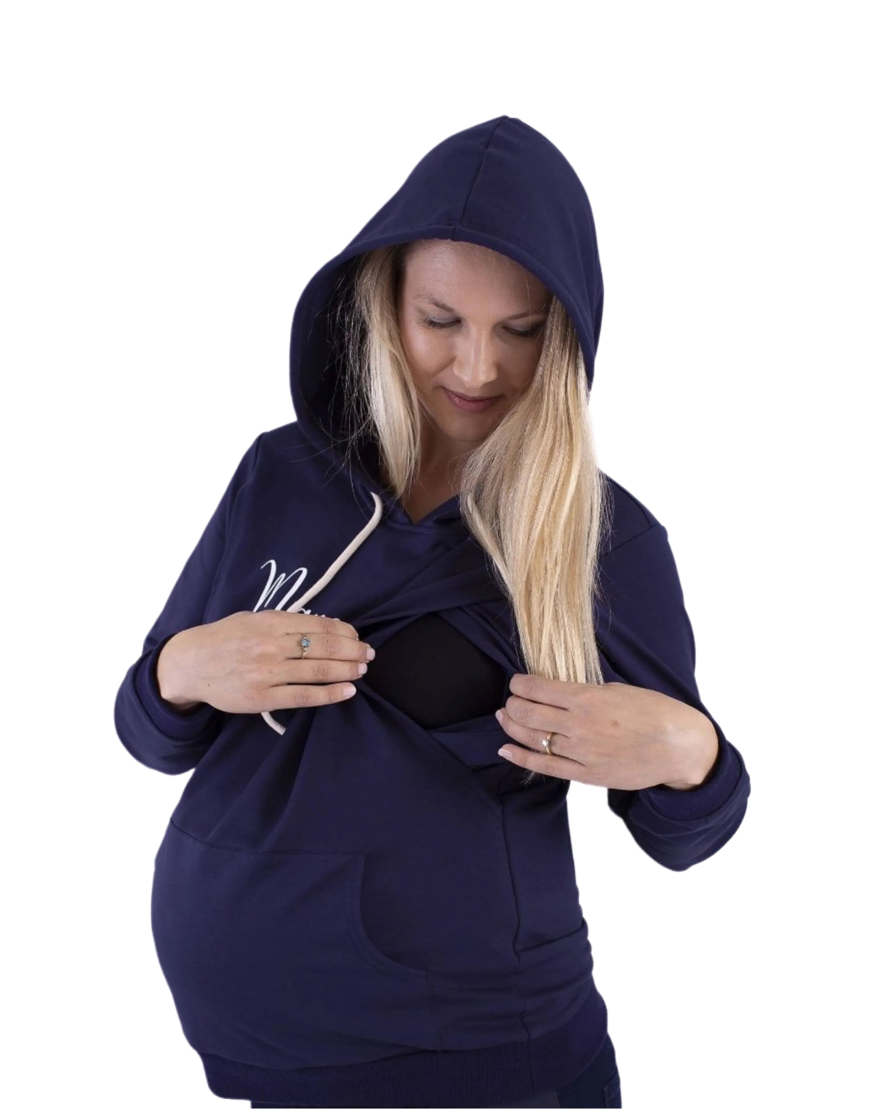 Mamushka Active Maternity & Nursing Hoodie - Navy / White Print