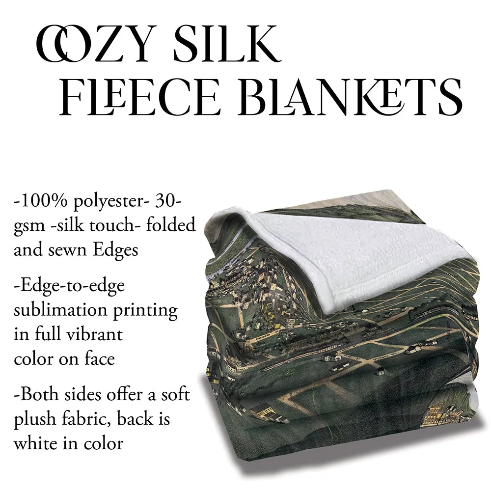 Montana Livingston Bird's Eye View 1883 Old Montana Map Blanket Double Stitched Edges Cozy Fluffy Super Soft 430 GSM Polyester Throw Blanket