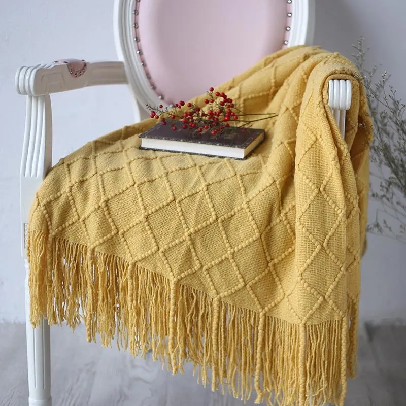 Nordic Knitted Blanket Travel Blanket Sofa Throw Blanket with Tassels Air Condition Blankets Living Room Decor Cozy Warm Gift 127x210cm