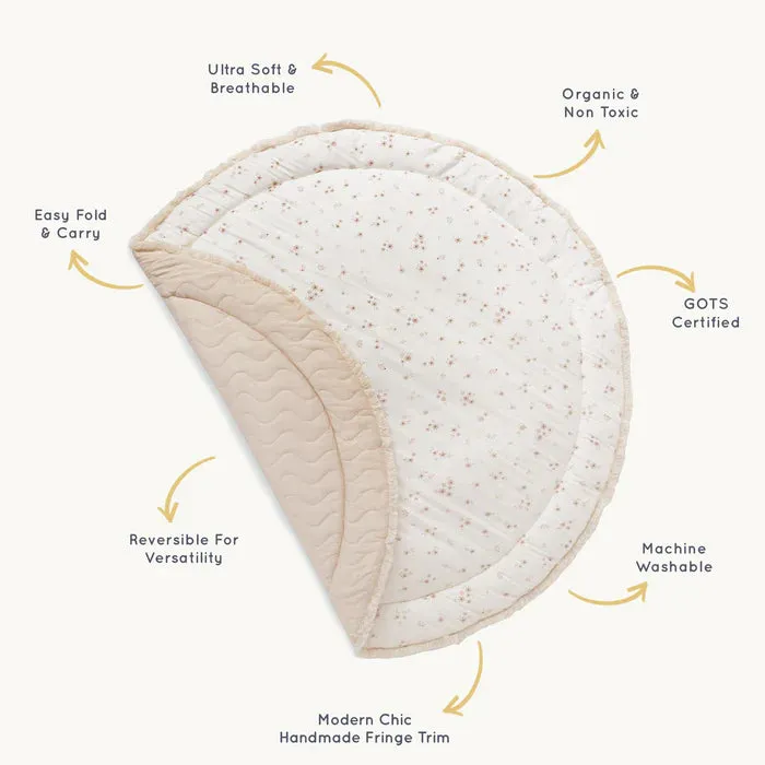 Organic Cotton Quilted Reversible Play Mat | Bloom and Solid Beige | MakeMake Organics