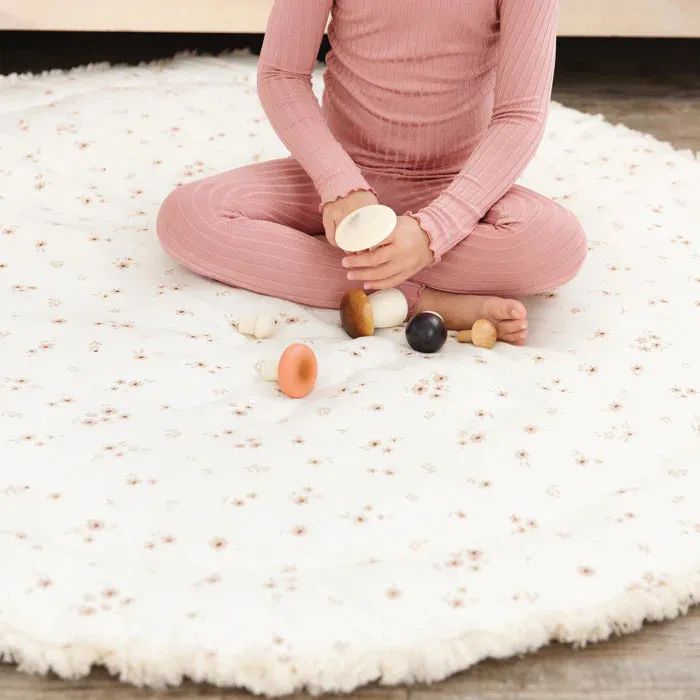 Organic Cotton Quilted Reversible Play Mat | Bloom and Solid Beige | MakeMake Organics