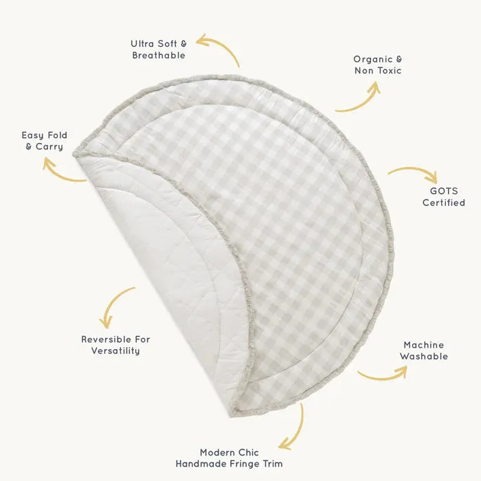 Organic Cotton Quilted Reversible Play Mat | Gingham & Solid Vanilla White | MakeMake Organics