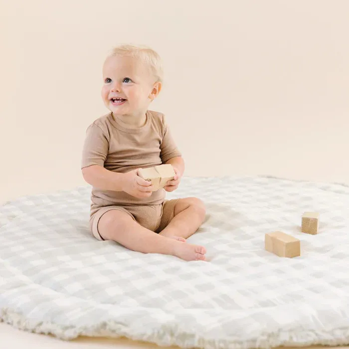 Organic Cotton Quilted Reversible Play Mat | Gingham & Solid Vanilla White | MakeMake Organics