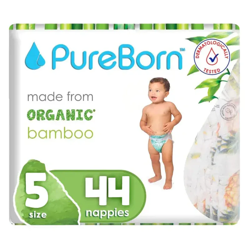 Pure Born Organic Bamboo Diapers Size 5- (Pack of 44)