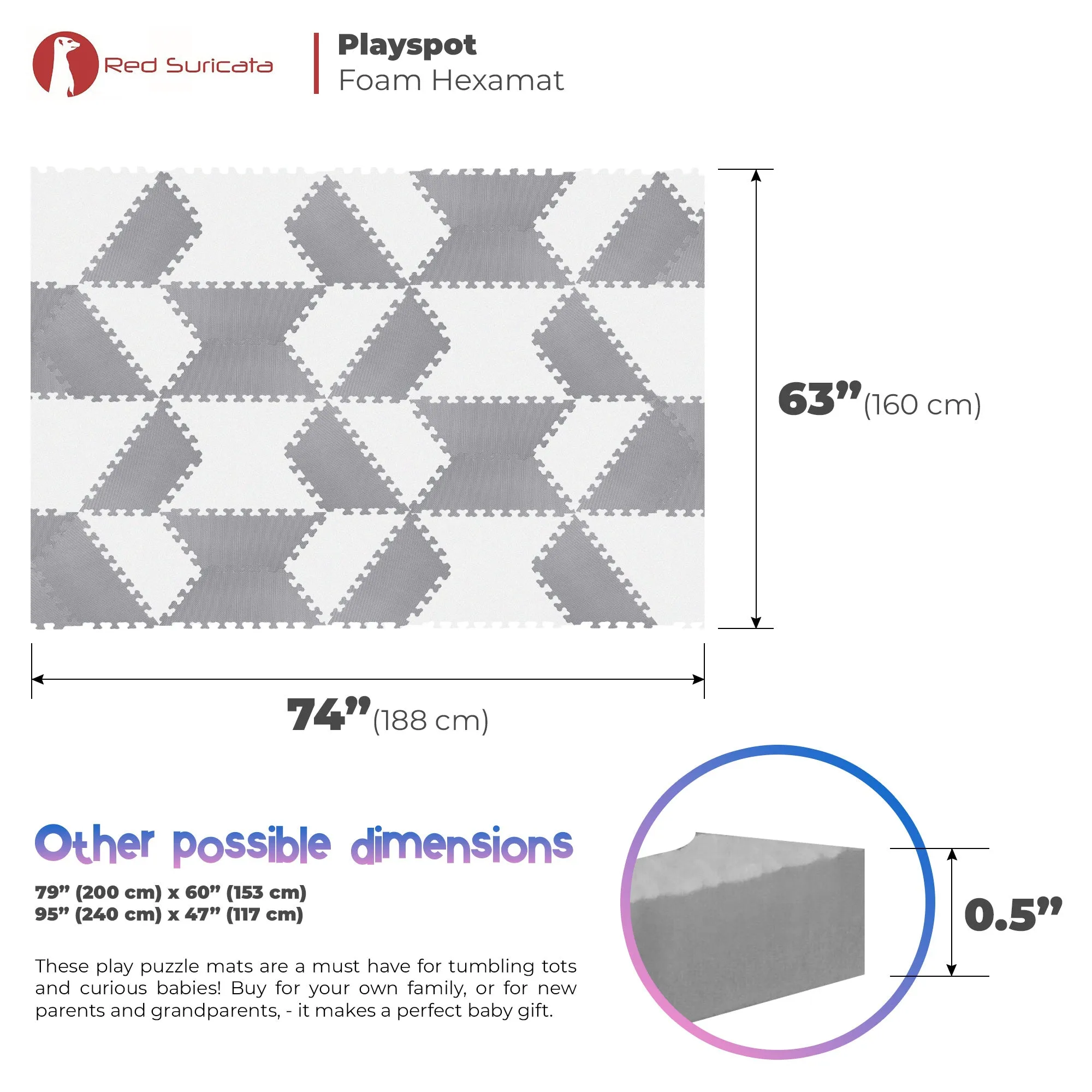 Red Suricata White & Grey Hexamat - Play Spot Foam Mat Puzzle Tiles