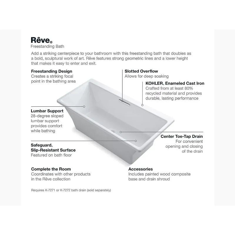 Reve 66.94" x 31.5" x 22.06" Freestanding Bathtub in White