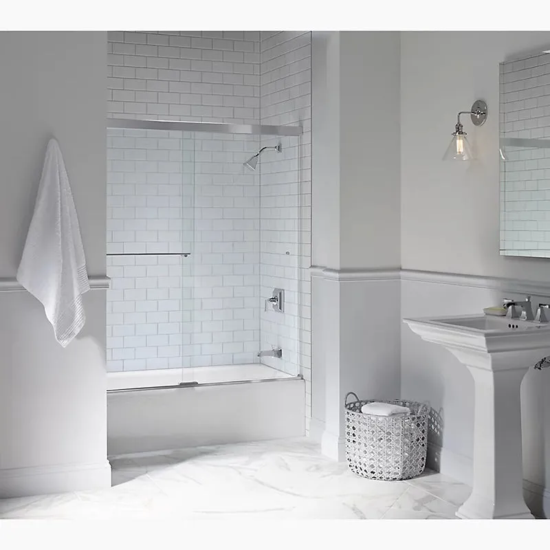 Revel 55.5" Clear Glass Sliding Bath Door in Anodized Brushed Nickel with 0.31" Thick Glass