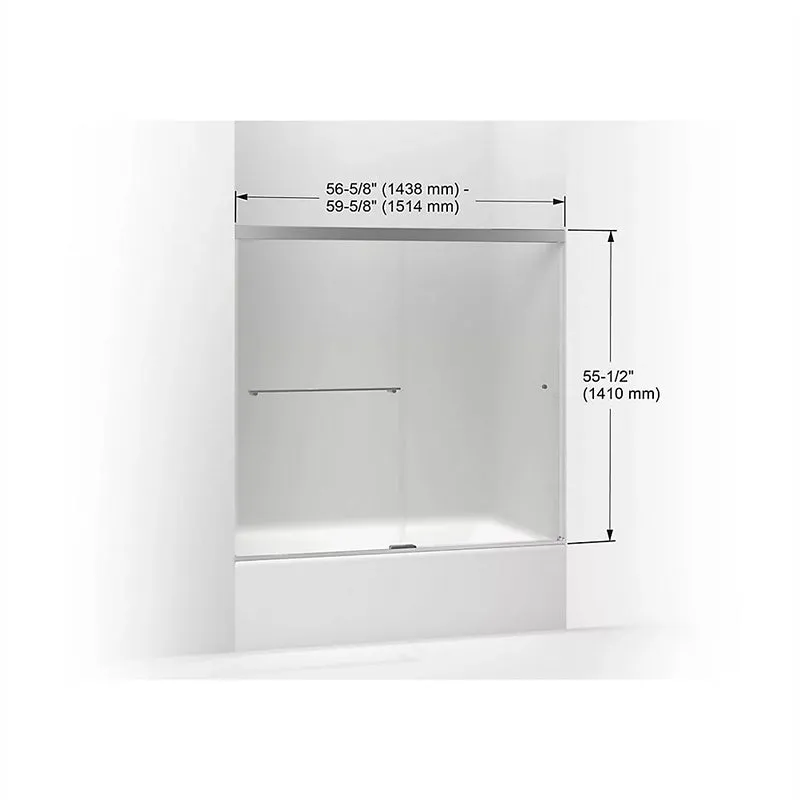 Revel 55.5" Frosted Glass Sliding Bath Door in Bright Polished Silver