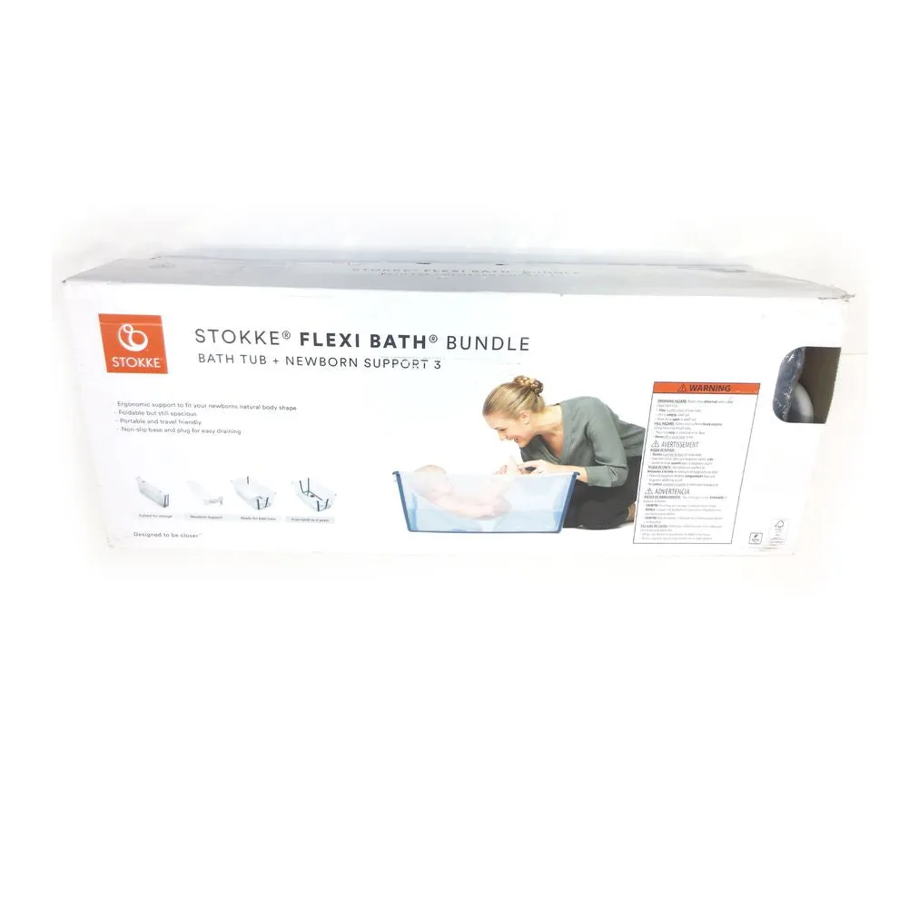 Stokke Flexi Bath Bundle with Heat-Sensitive Plug and Flexi Bath Newborn Support - Transparent Blue (87086) (Open Box)