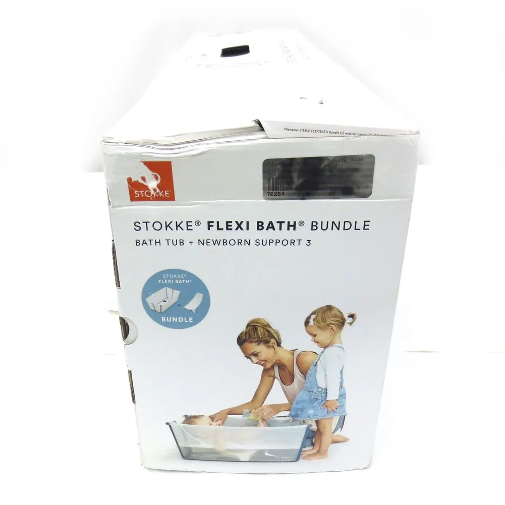 Stokke Flexi Bath Bundle with Heat-Sensitive Plug and Flexi Bath Newborn Support - Transparent Blue (87086) (Open Box)